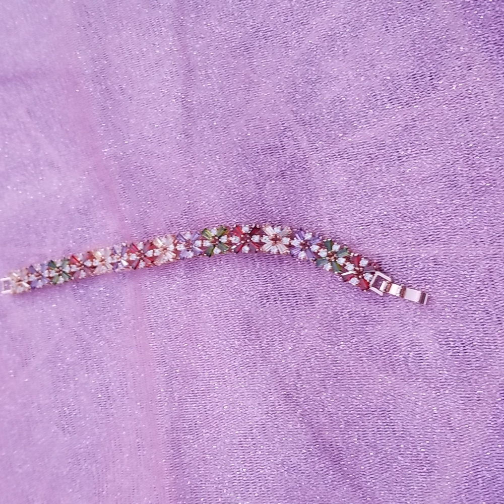 Rosegold Plated Multicolor Cubic Zirconia Gemstone Bracelet NWOT - Picture 9 of 10